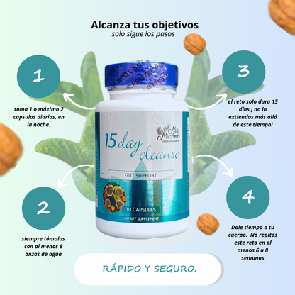 15 DAY CLEANSE + LINAZA COL-QN-SN (Gratis): TU PLAN COMPLETO QUE TE LIBERA DE LA PESADEZ E HINCHAZÓN Y RESTAURA TU SISTEMA DIGESTIVO EN 15 DIAS.